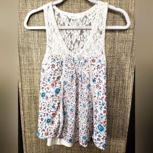 Taylor and Sage Lace Floral Tank Top - Cream